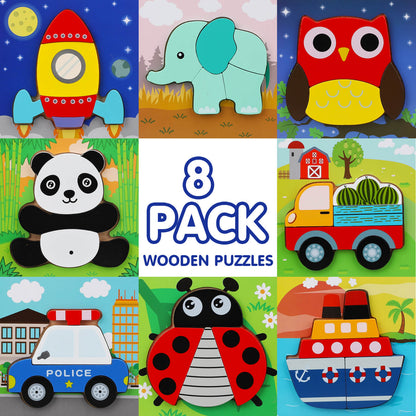 8 Pack Wooden Puzzles for Toddlers