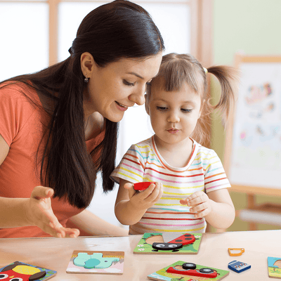 Juego de 8 rompecabezas de formas de madera Fidtoy para niños pequeños, juguete educativo