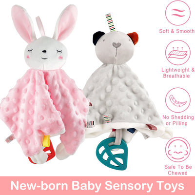 2 Pair Baby Comforter Blanket for New-born Toys Sensory Toys for Babies Baby New-born Animal Soft Toys Gifts Soft Touch Cuddle Snuggle Toys