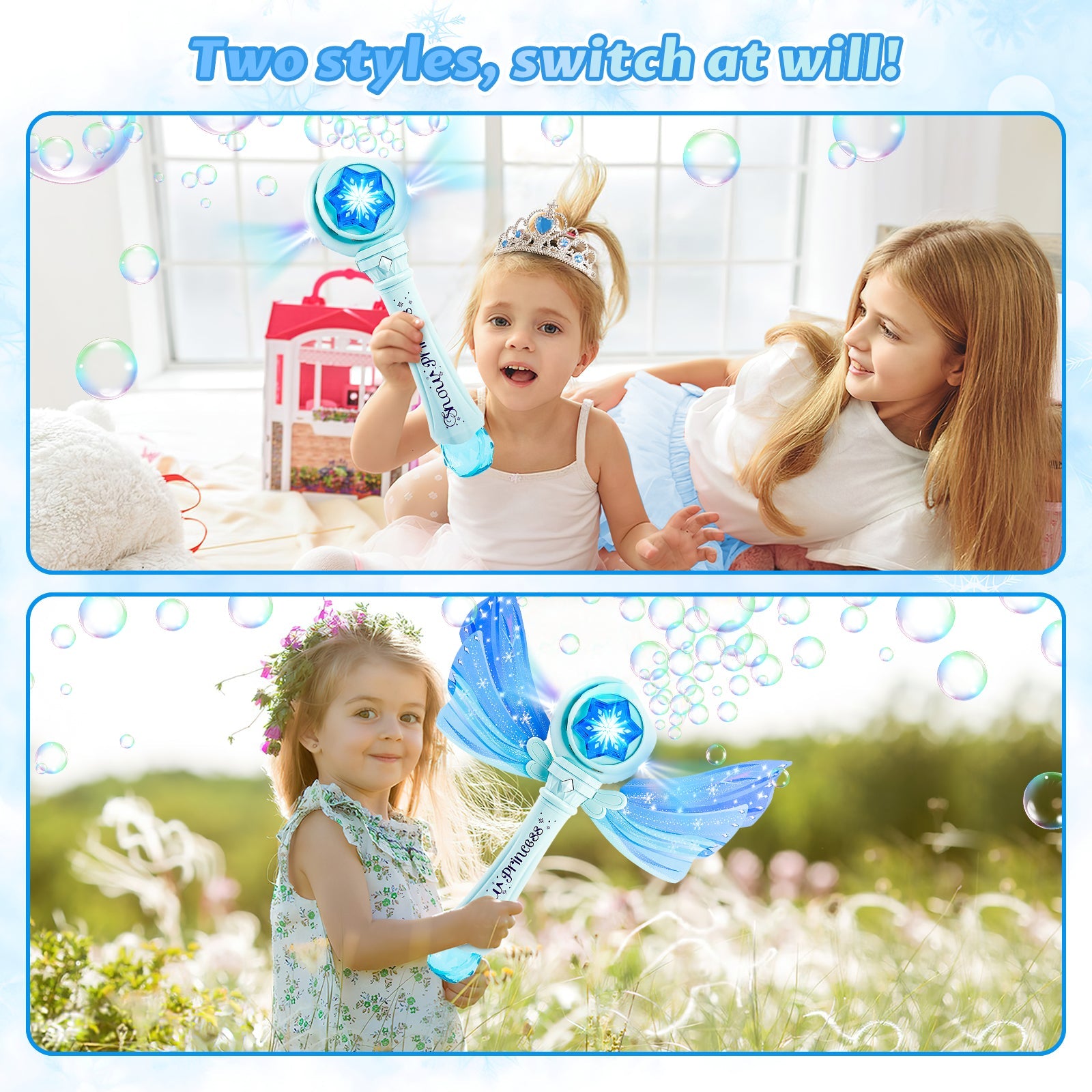 Magical Princess Bubble Wand with Wings Automatic Bubble Machine for Kids with Music Lights Indoor Outdoor Garden Adorable Toy for Kids