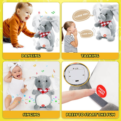 Fidtoy Dancing Elephant Talkback Plush Toy for Babies and Toddlers