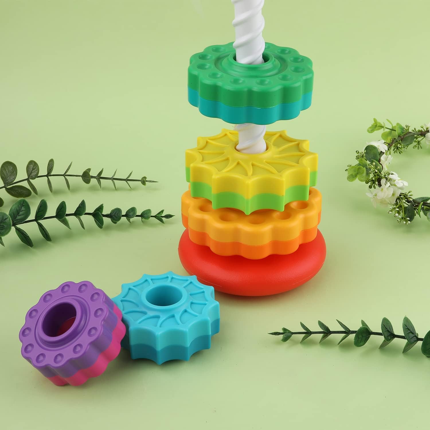 Sensory Spin Gears Stacking Five Rings Rainbow Tower - 403