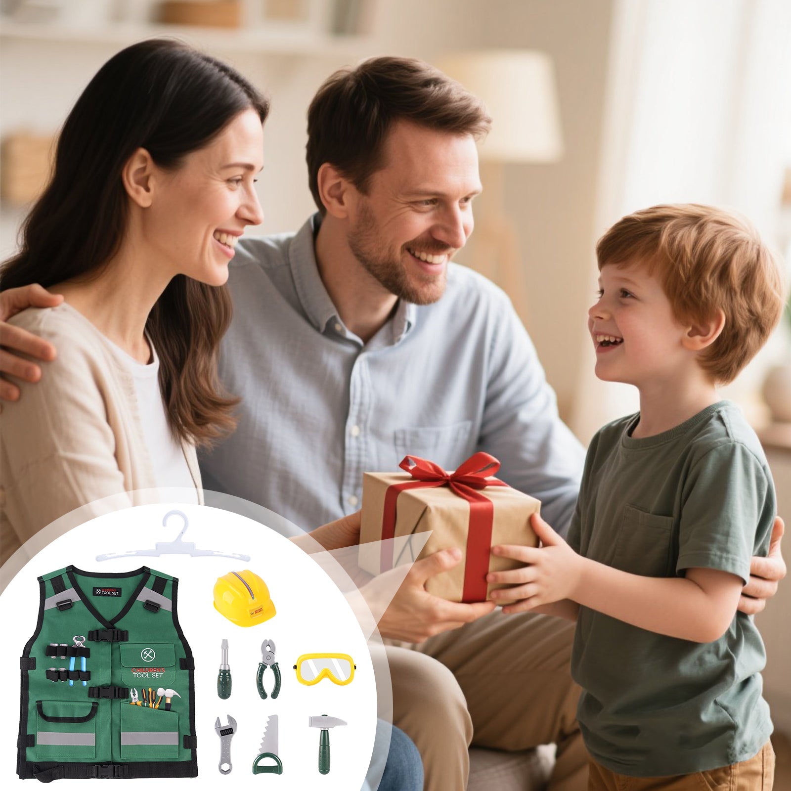 Role Play Clothes Set Construction Role Play Costume Realistic Builder Vest, Safety Helmet, Toy Tools & Accessories- STEM Pretend Play Kit for Boys and Girls Ages 3+ - Dress-Up Gift