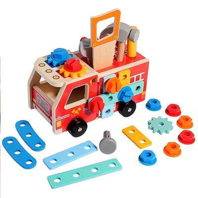 Fidtoy Wooden Fire Truck Assembly Toy | STEM Learning & Pretend Play for Toddlers