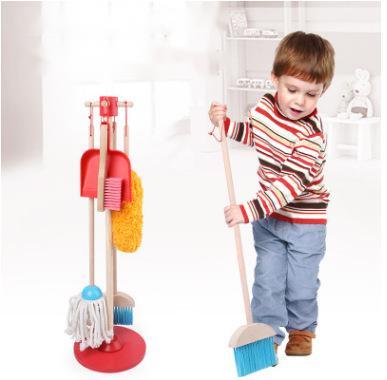 Solid Wood Children's Broom Mop And Dustpan Set
