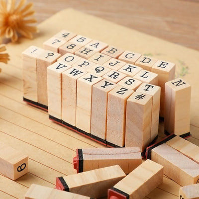 Number & Letters Wooden Stamp with Inkpad Set - 40 Pieces