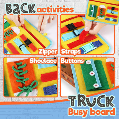 Tabla ocupada para niños pequeños de 1 a 3 o 2 a 4 años, juguete educativo Montessori, habilidades básicas para la vida y actividad motriz fina para niños, aprender a vestir juguete sensorial como avión o juego de viaje en coche