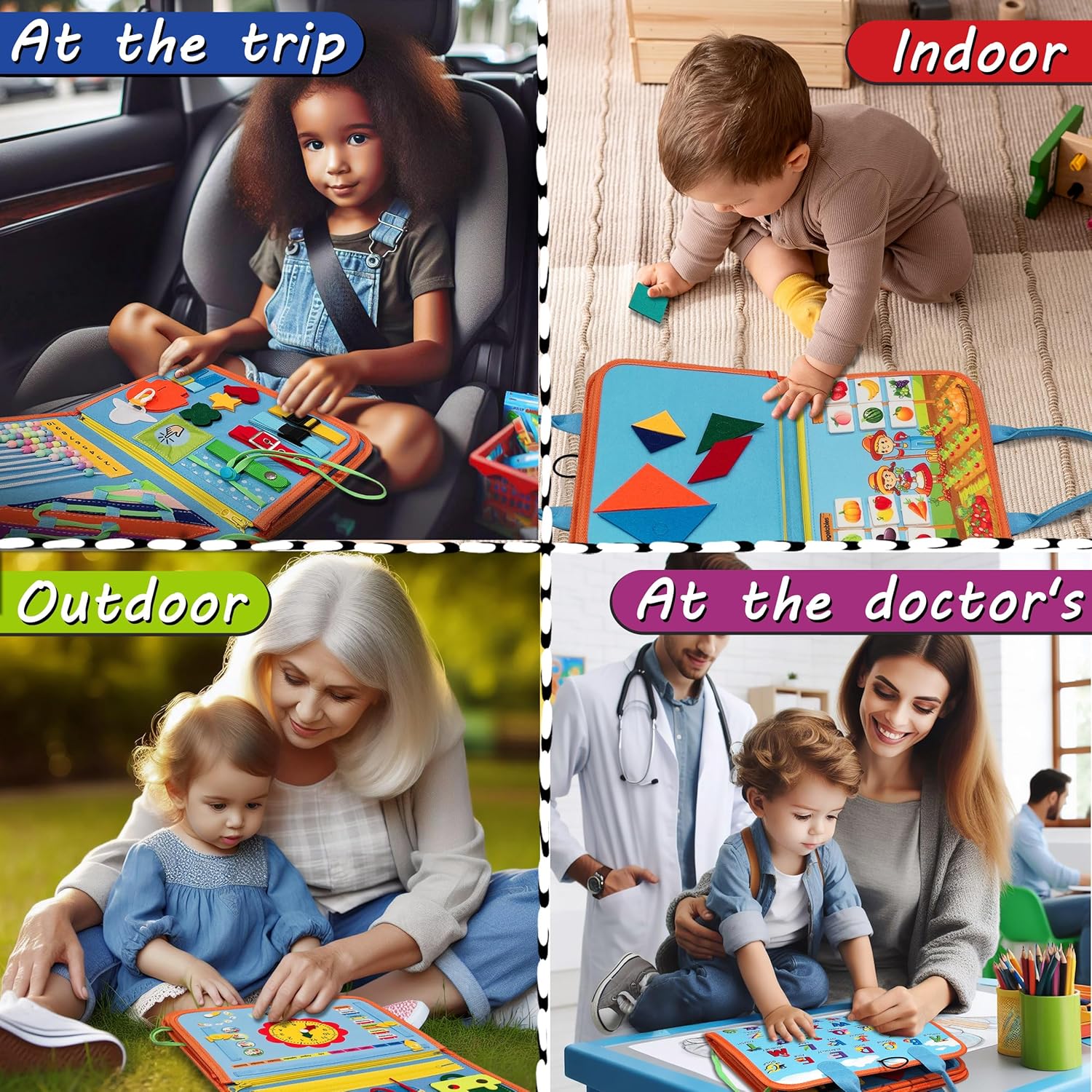 Busy Board Montessori Toys for Toddlers - Sensory Quiet Book for Car Airplane Travel Activity - Educational and Learning Trip Activities - Kids Gift 1-3 2-4 3-5 2 3 4 Year Old Boys & Girls