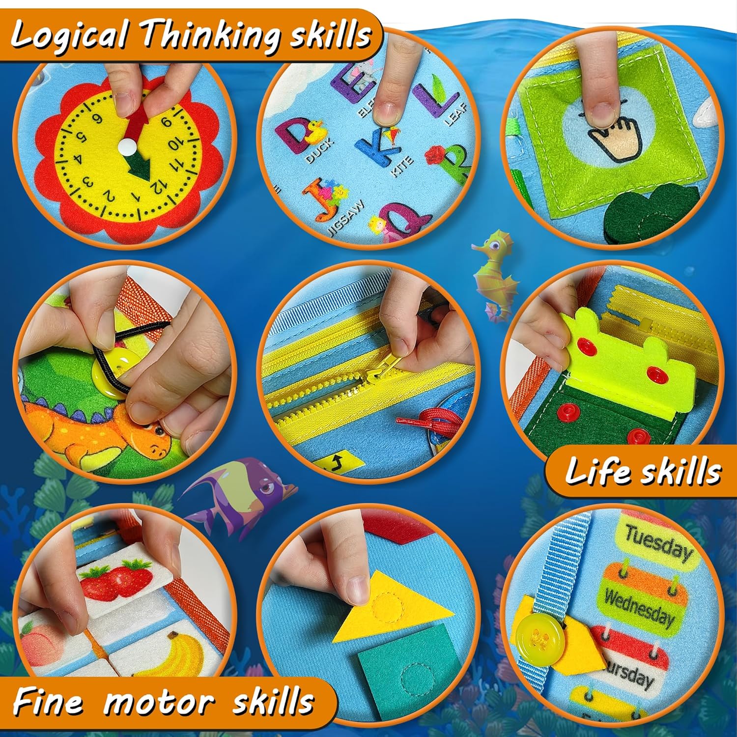 Busy Board Montessori Toys for Toddlers - Sensory Quiet Book for Car Airplane Travel Activity - Educational and Learning Trip Activities - Kids Gift 1-3 2-4 3-5 2 3 4 Year Old Boys & Girls