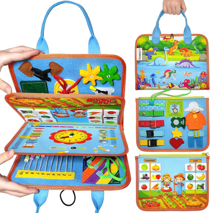 Busy Board Montessori Toys for Toddlers - Sensory Quiet Book for Car Airplane Travel Activity - Educational and Learning Trip Activities - Kids Gift 1-3 2-4 3-5 2 3 4 Year Old Boys & Girls