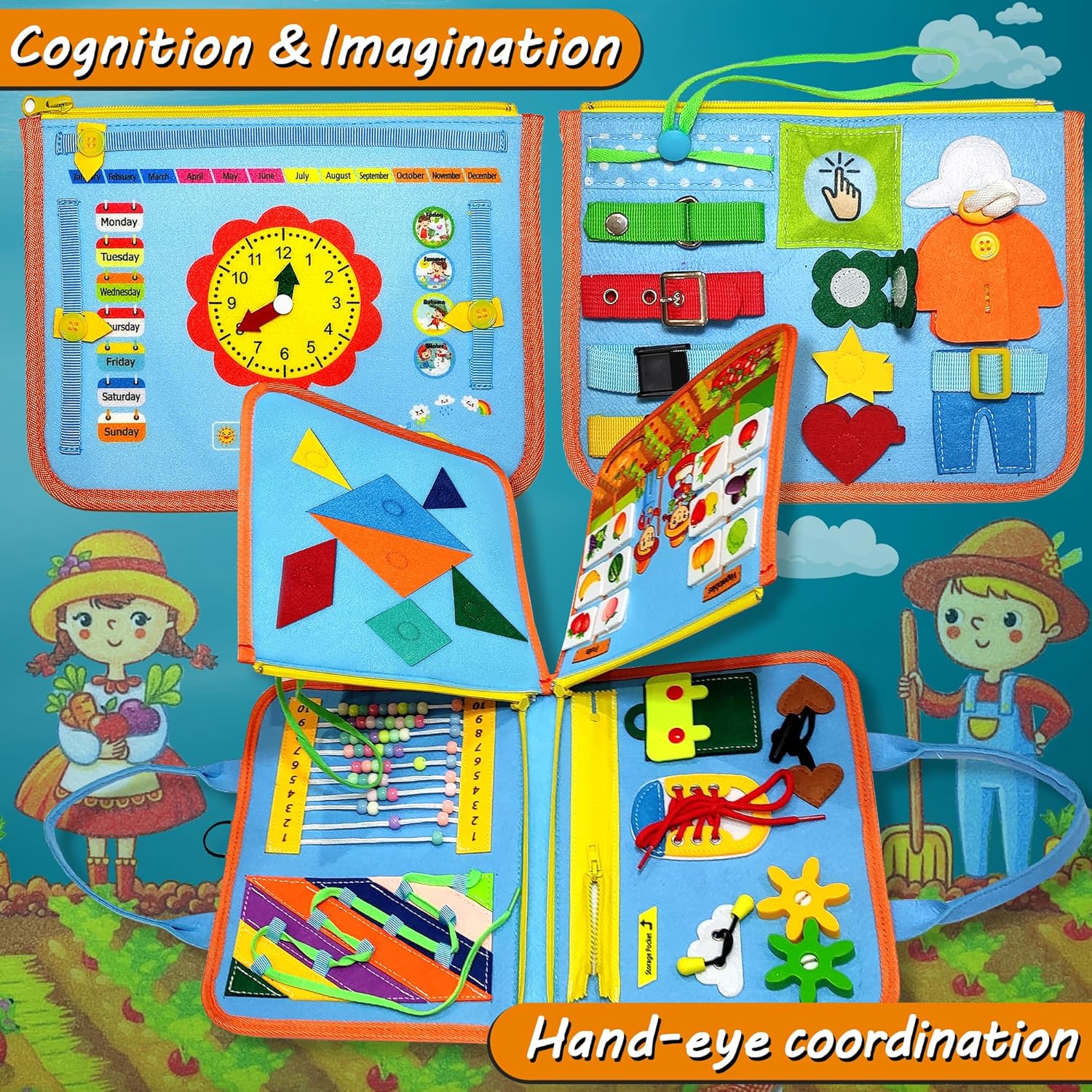 Busy Board Montessori Toys for Toddlers - Sensory Quiet Book for Car Airplane Travel Activity - Educational and Learning Trip Activities - Kids Gift 1-3 2-4 3-5 2 3 4 Year Old Boys & Girls