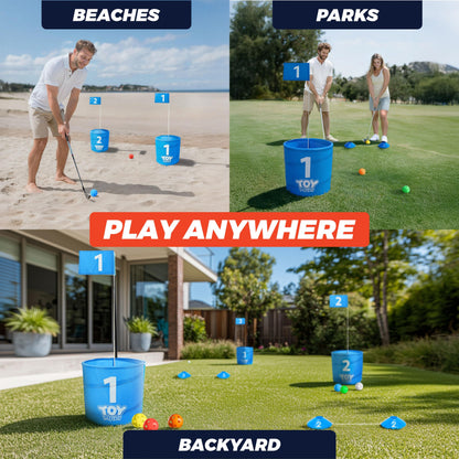 TOY Life Golf Game Set, 6 Holes Backyard Golf Bucket Game for Adults Kids, Practice Golf Course with Balls and Flag, Outdoor Indoor Golf Yard Game for Beach, Camping and Lawn