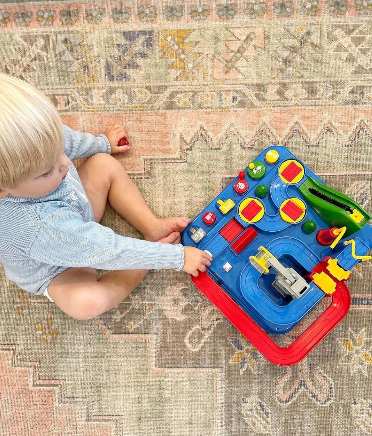 Fidtoy 2-in-1 Adventure Car Track Toy for Kids – Multi-Level City Rescue Track Set with 3 Mini Cars, 6 Control Buttons, 8 Challenges, and Manual Racing Play