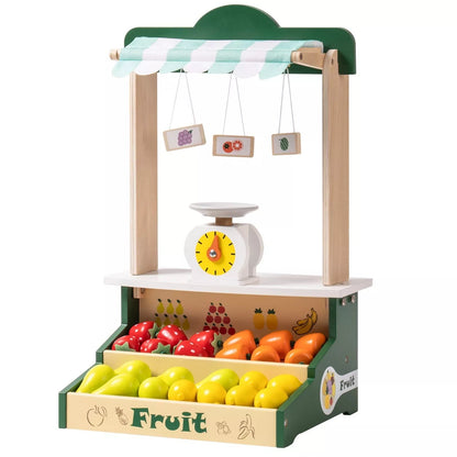 Wooden Farmers Market Stand Fruit Stall Toy Grocery Store Set For Kids