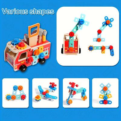 Fidtoy Wooden Fire Truck Assembly Toy | STEM Learning & Pretend Play for Toddlers