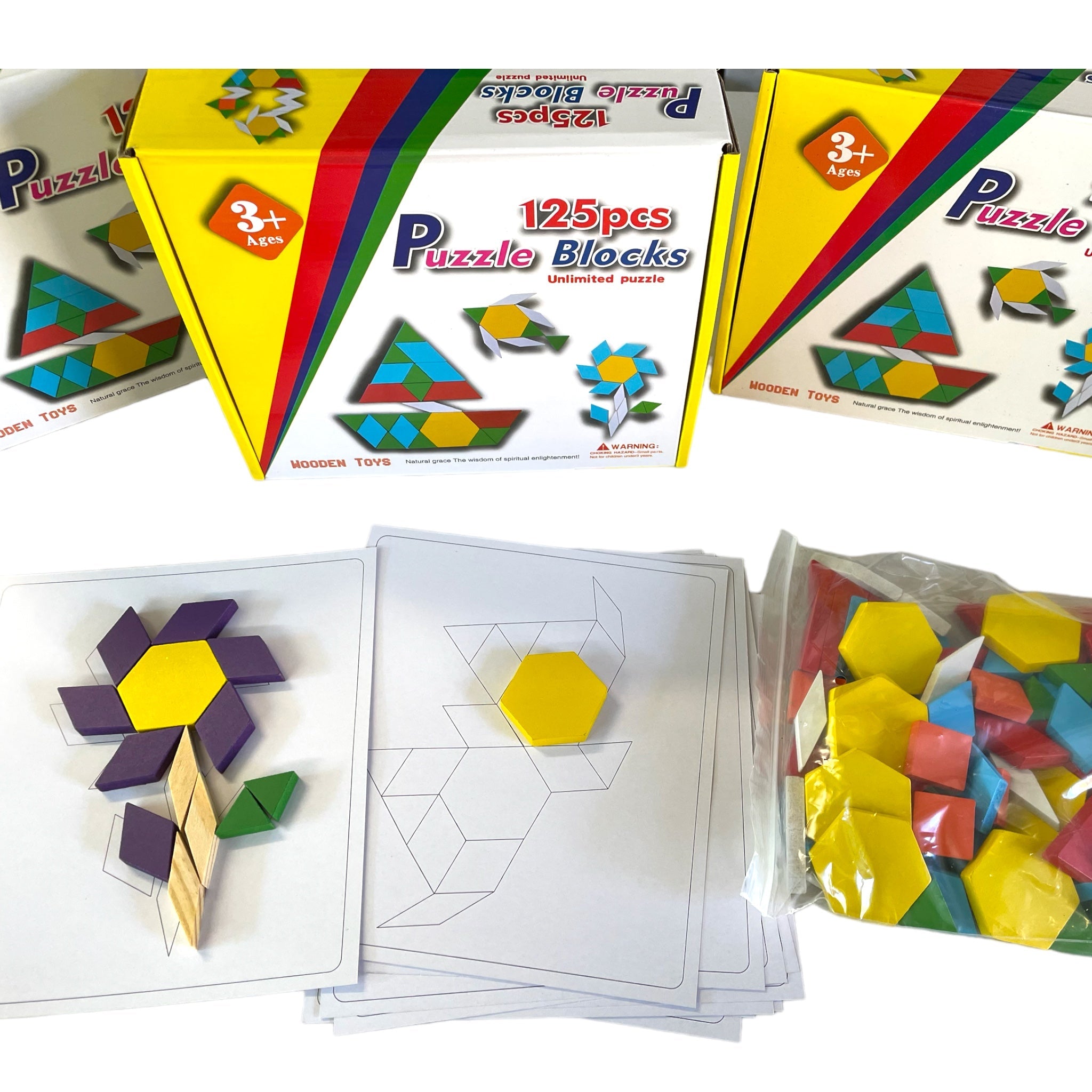 Thick Wooden Pattern Blocks Geometric Shapes with Flash Cards