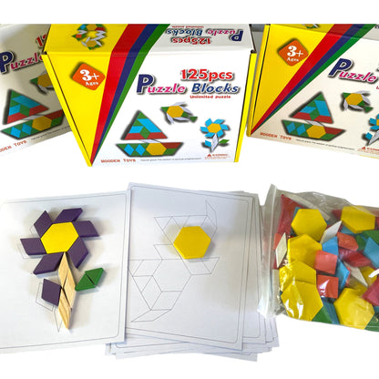 Thick Wooden Pattern Blocks Geometric Shapes with Flash Cards