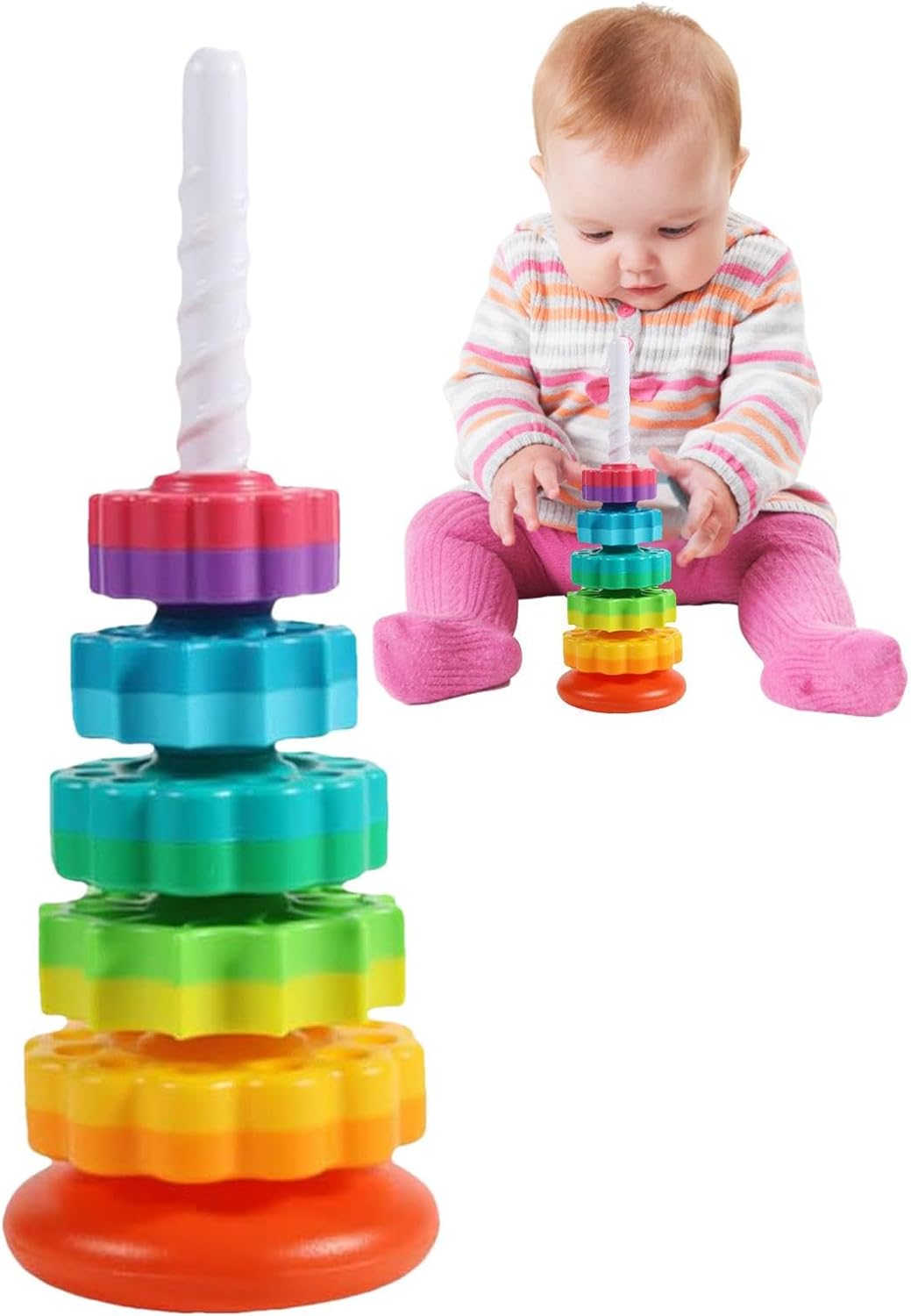 Sensory Spin Gears Stacking Five Rings Rainbow Tower - 403