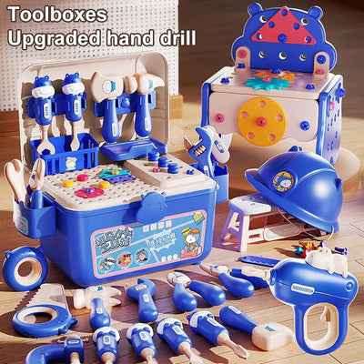 Caja de herramientas de taladro y destornillador eléctrico 3 en 1 para niños – Juego de construcción STEM, juguete educativo de ensamblaje DIY