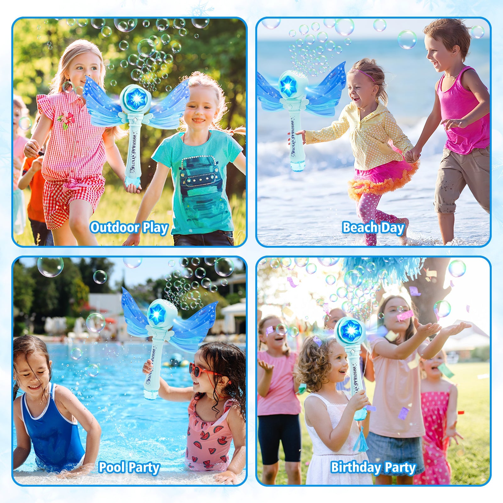 Magical Princess Bubble Wand with Wings Automatic Bubble Machine for Kids with Music Lights Indoor Outdoor Garden Adorable Toy for Kids