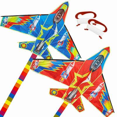 Fidtoy Ensemble cerf-volant avion de chasse pour enfants avec 2 poignées faciles à prendre en main