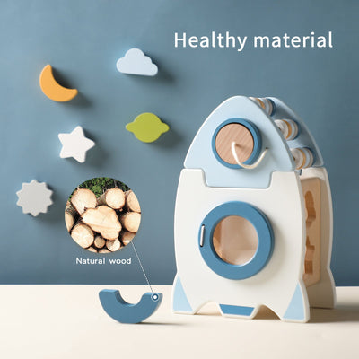 Fidtoy Rocket Activity Cube Montessori Wooden Toy for Toddlers