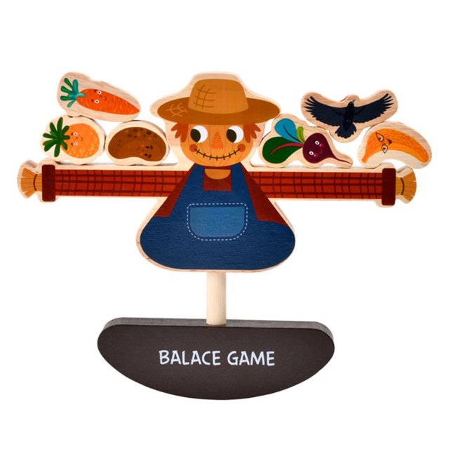 Juego de equilibrio de enhebrar con bloques de espantapájaros de granja de madera - 974