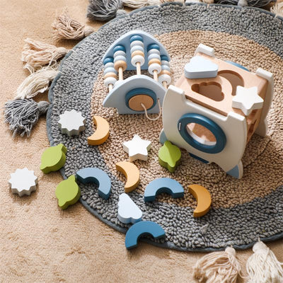 Fidtoy Rocket Activity Cube Montessori Wooden Toy for Toddlers