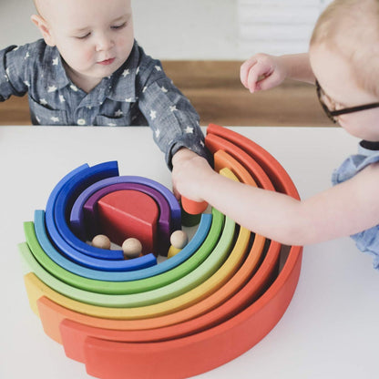 12 Piece Large Rainbow Wooden Stacking Toy- Open ended wooden toys