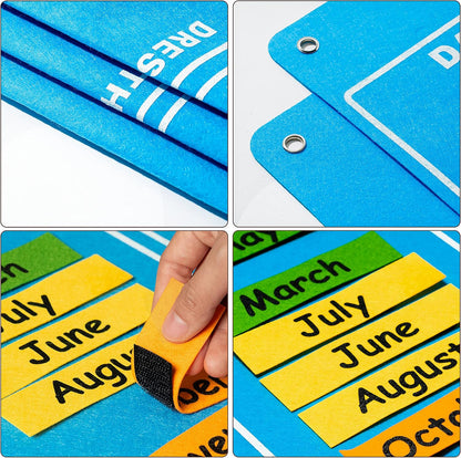 WATINC My First Daily Calendar Felt-Board for Kids 3.5Ft 70Pcs All About Today Funky Frog Weather Season Chart Days of The Week Circle Time Bulletin Board Preschool Early Learning Play Kit for Wall