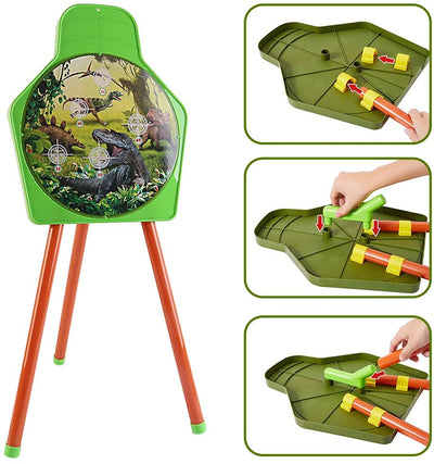Dinosaur Themed Bow and Arrow Shooting Archery Set with Bow Suction Top Arrows Quiver Target Stand Outdoor Garden Game for Kids