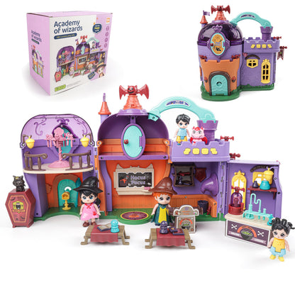 Portable Magical Wizard World Building Castle Doll House Playsets with Light Sound Functions Learning Roleplay Gifts for Kids