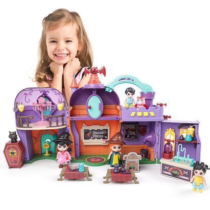 Portable Magical Wizard World Building Castle Doll House Playsets with Light Sound Functions Learning Roleplay Gifts for Kids