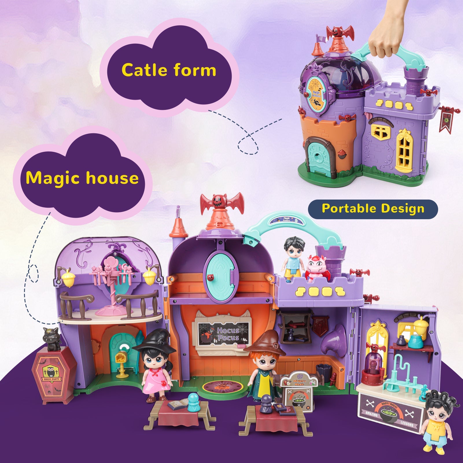 Portable Magical Wizard World Building Castle Doll House Playsets with Light Sound Functions Learning Roleplay Gifts for Kids