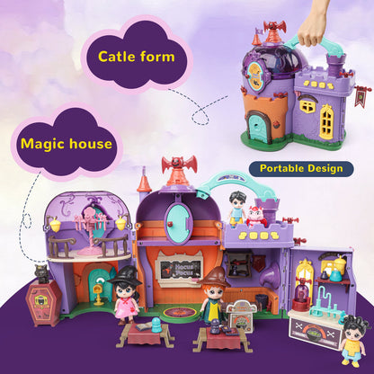 Portable Magical Wizard World Building Castle Doll House Playsets with Light Sound Functions Learning Roleplay Gifts for Kids