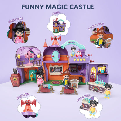Portable Magical Wizard World Building Castle Doll House Playsets with Light Sound Functions Learning Roleplay Gifts for Kids