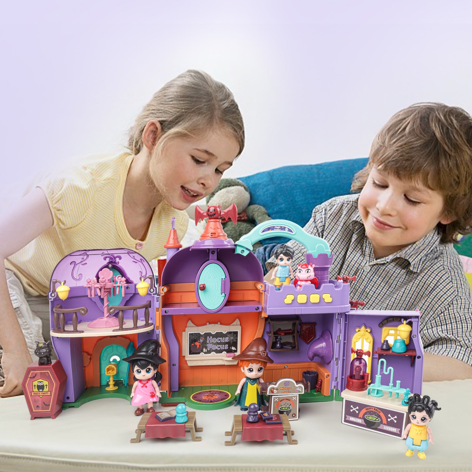 Portable Magical Wizard World Building Castle Doll House Playsets with Light Sound Functions Learning Roleplay Gifts for Kids