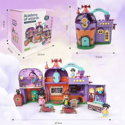 Portable Magical Wizard World Building Castle Doll House Playsets with Light Sound Functions Learning Roleplay Gifts for Kids