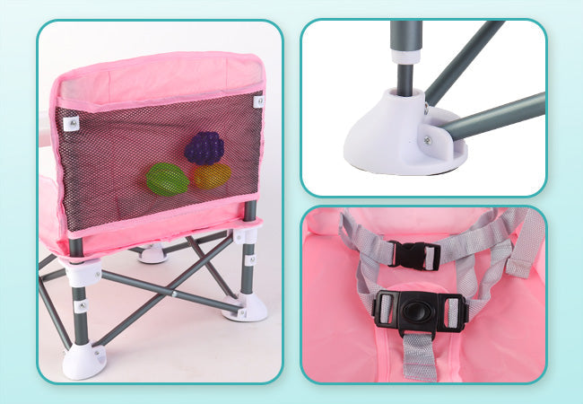 Travel-Friendly Baby Booster Seat -Portable Folding Chair with High Stability and Non-Slip Pads, ideal for Beach Outings, Outdoor Adventures, and Mealtime. Lightweight and Compact Design for Infants and Toddlers