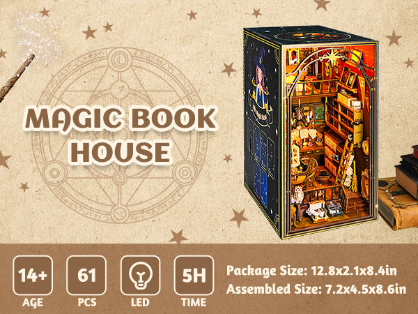 Wooden 3D DIY Book Nook Kit Micro Scene Magic Bookstore Book Stand with LED