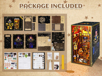 Wooden 3D DIY Book Nook Kit Micro Scene Magic Bookstore Book Stand with LED