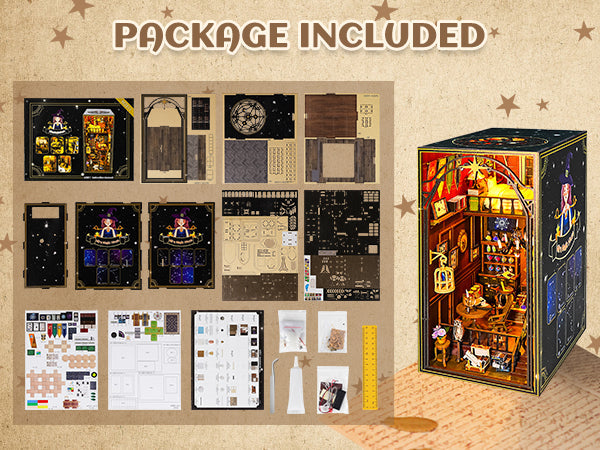 Wooden 3D DIY Book Nook Kit Micro Scene Magic Bookstore Book Stand with LED