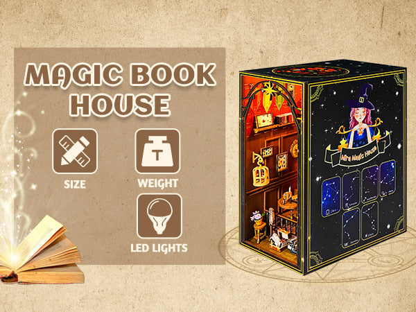 Wooden 3D DIY Book Nook Kit Micro Scene Magic Bookstore Book Stand with LED