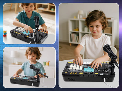 Kids DJ Mixer Music Toy with Microphone DJ Controller with Launchpad, Light-Up Keys, Sound Effects, Bluetooth Function Educational Musical Toy for Boys Girls Ages 3+ Kids Mixer Music Toy