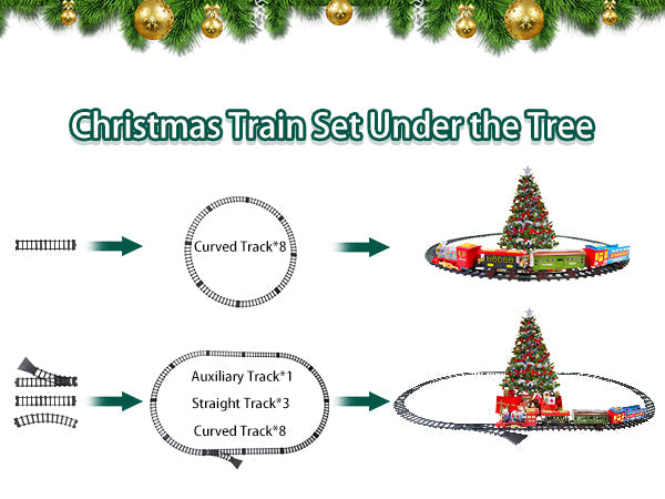 Electric Christmas Train Set with Deformable Carriage 4 Random Alloy Cars Sound Smoke and Cool Light Christmas Tree Train Gift for Kids