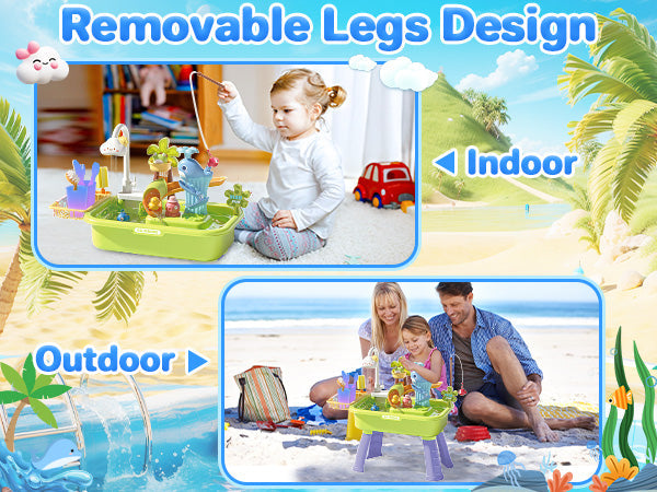 Beach Table & Simulation Kitchen Sink 2-in-1 Toy Set with Water Supply Function Simulation Dishwashing Set with Faucet Color-changing Tableware in Warm Water Children's Role Playing Toy with Accessories Gift