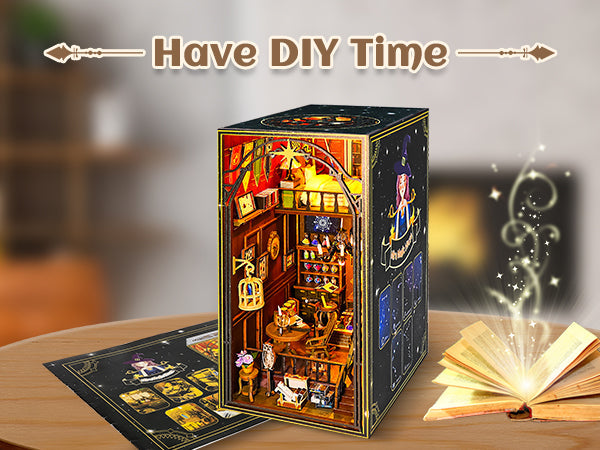Wooden 3D DIY Book Nook Kit Micro Scene Magic Bookstore Book Stand with LED