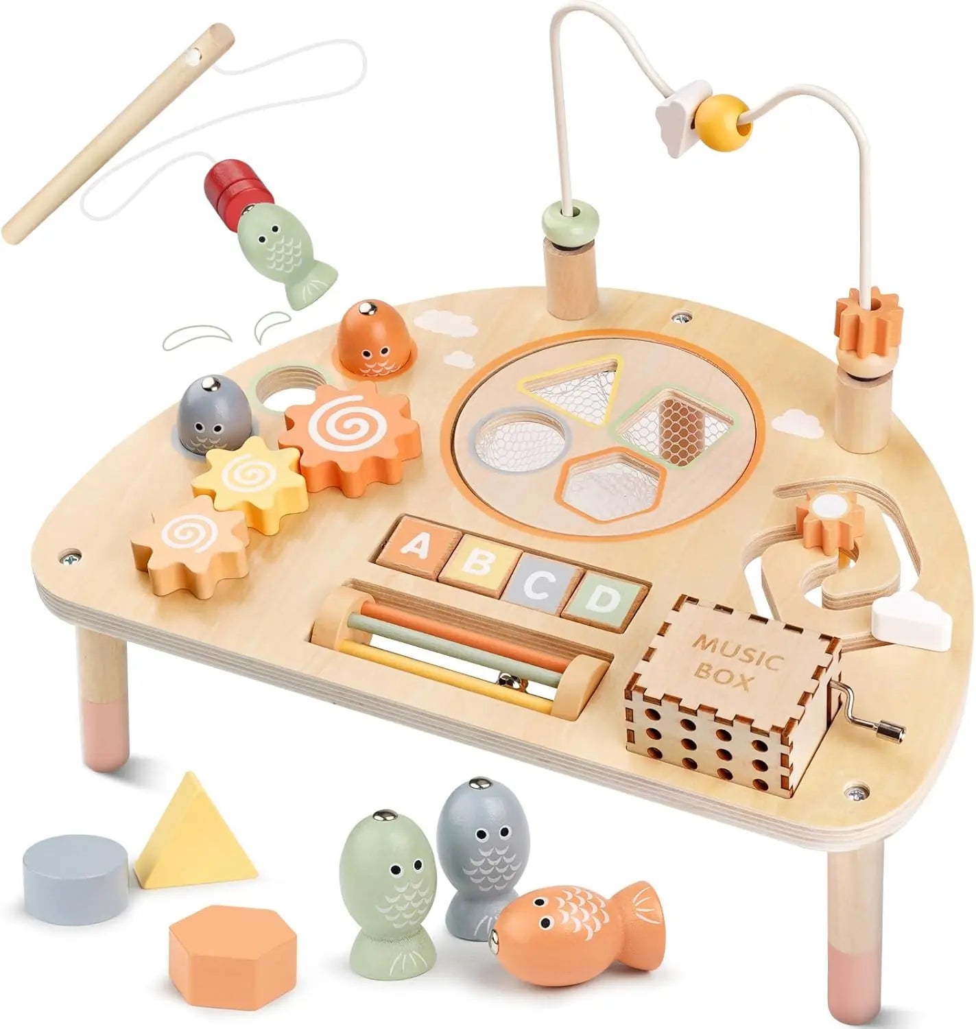 Fidtoy Wooden Activity Table for Toddlers 8-in-1 Montessori Learning Toy Multi Activity Play Table