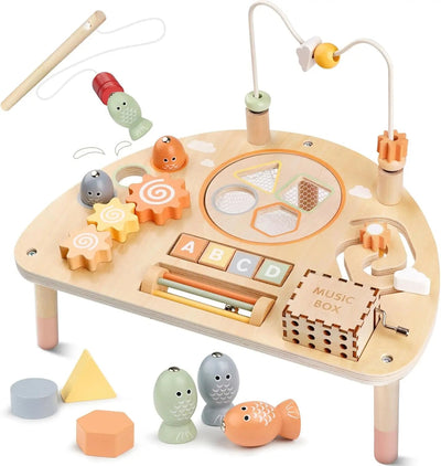 Table d'activités en bois Fidtoy pour tout-petits 8-en-1, jouet d'apprentissage Montessori, table de jeu multi-activités