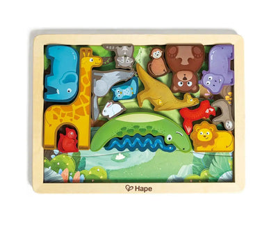 Fidtoy Wildlife Puzzle & Play - Jouet Éducatif en Bois pour Enfants